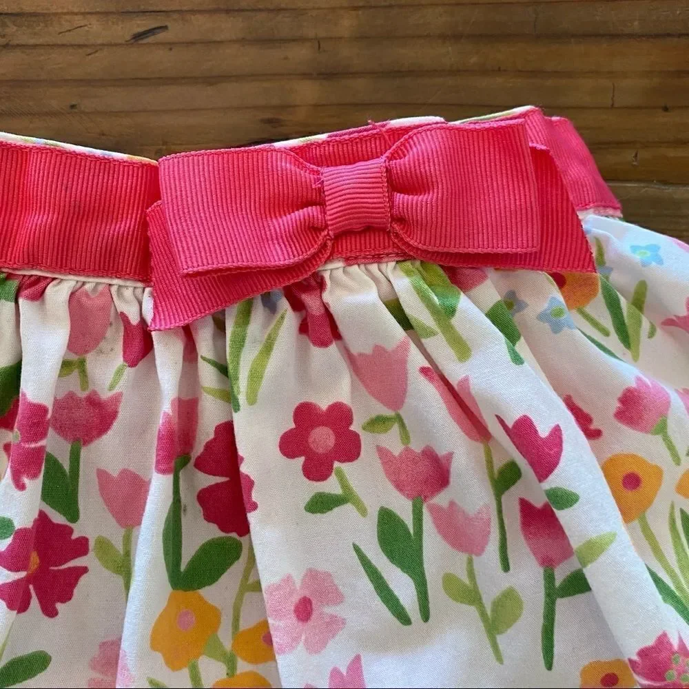 Gymboree Skirt Skort Floral White Pink Yellow Flowers Bloomers Attached 6-12 Mo